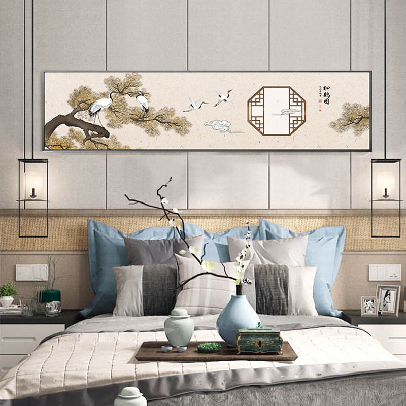 家和百财新中式卧室床头画酒店民宿装饰画中国风仙鹤横幅挂画