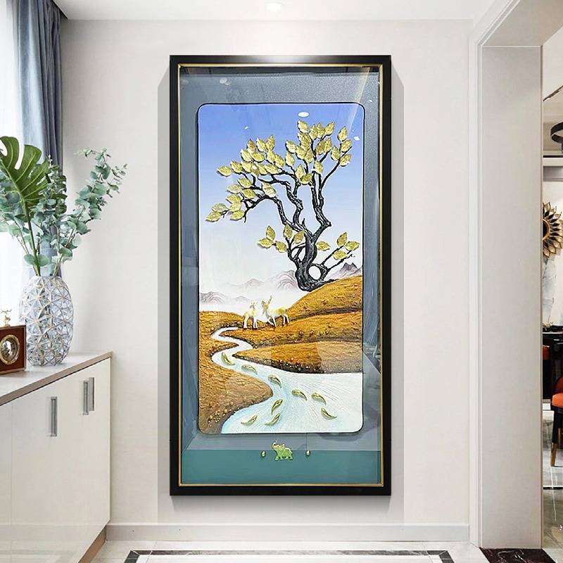 3d客厅走廊尽头挂画财鹿菩提高端装饰画现代立体手工玄关入户实物图片