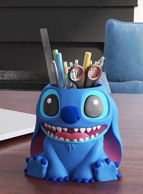 创意可爱史迪仔笔筒收纳盒儿童女孩男孩办公室桌面大容量装饰摆件