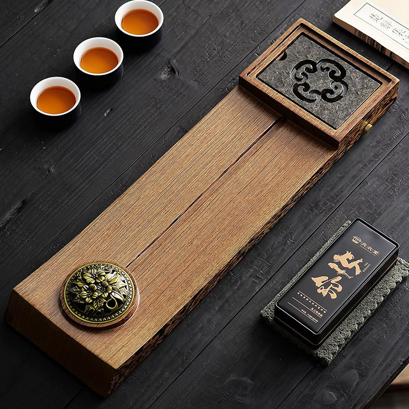 鸡翅木茶盘整块长方形日式干泡台排水实木茶托海香道大小茶盘纳