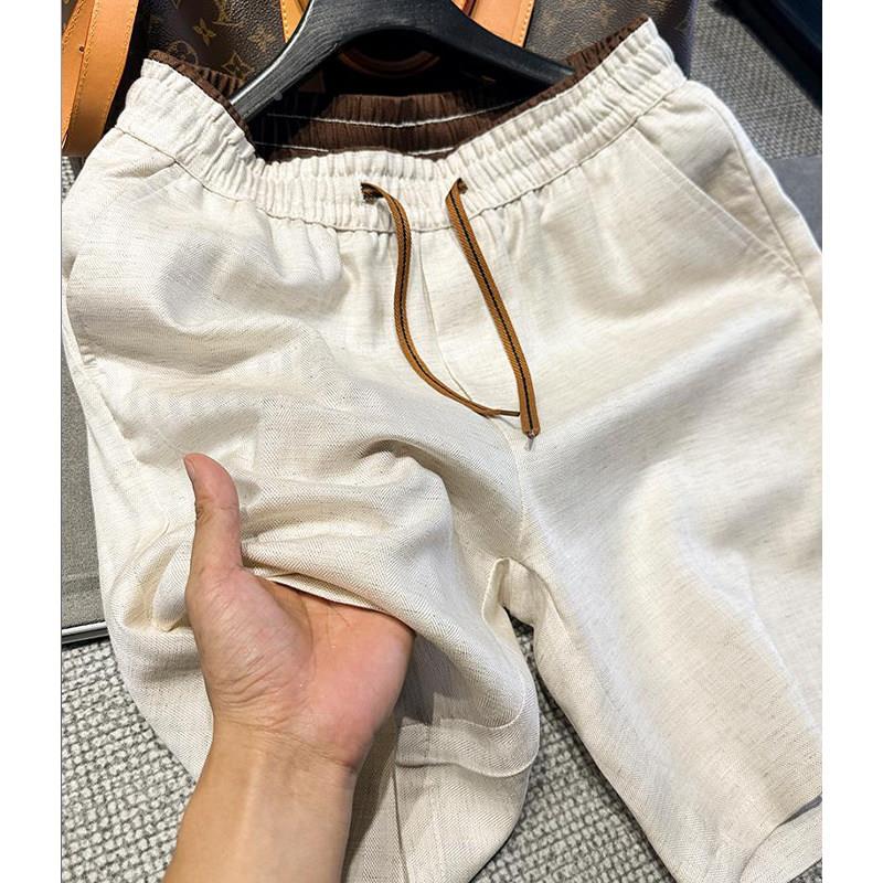 莱赛尔亚麻休闲短裤男新款夏季薄款老钱风撞色透气宽松百搭五分裤
