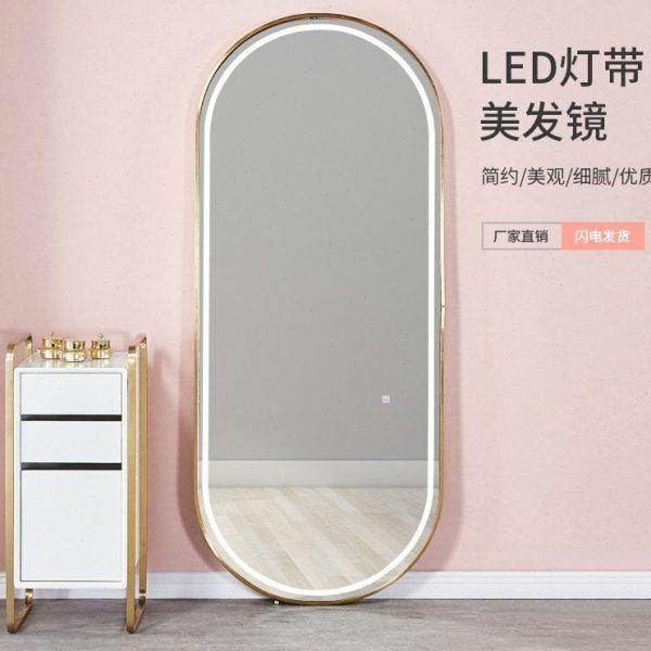 理发店挂墙镜台 发廊专用网红染烫镜子 现代简约带灯美发镜台包邮