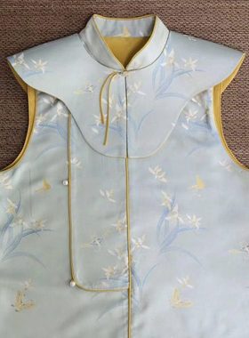 新款小兰花宋锦淡蓝色丝绸真丝面料0.1米链接