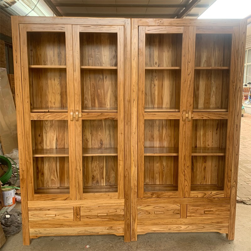 实木书柜书架展示柜老榆木家E具置物柜隔断书架子定做