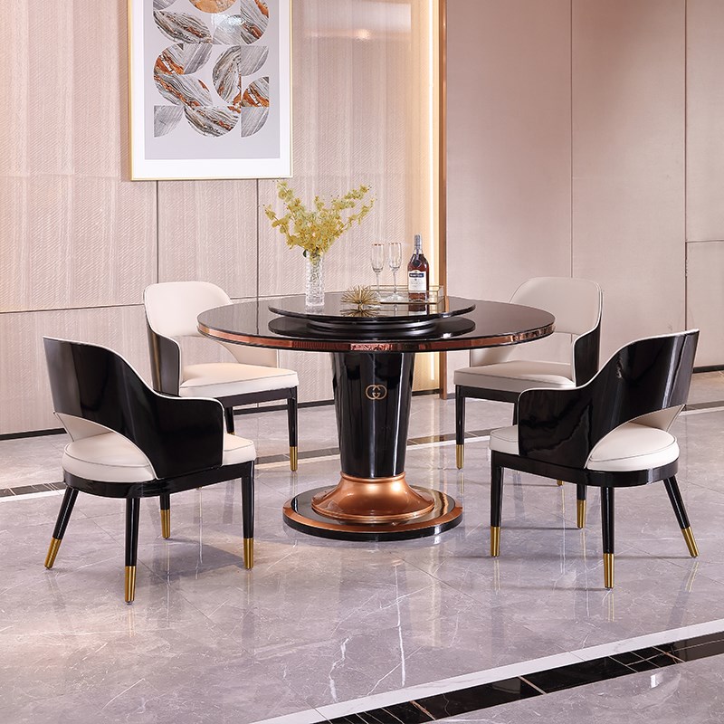 轻奢实木高级g感餐椅钢琴烤漆餐椅高端餐厅带扶手靠背椅高端真皮