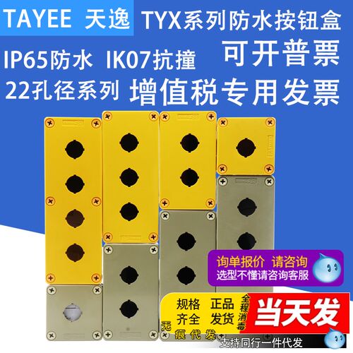 上海天逸TAYEE开关防水ABS按钮盒TYX1/1YS X2/2SX3/3SX4/4S 2 3孔