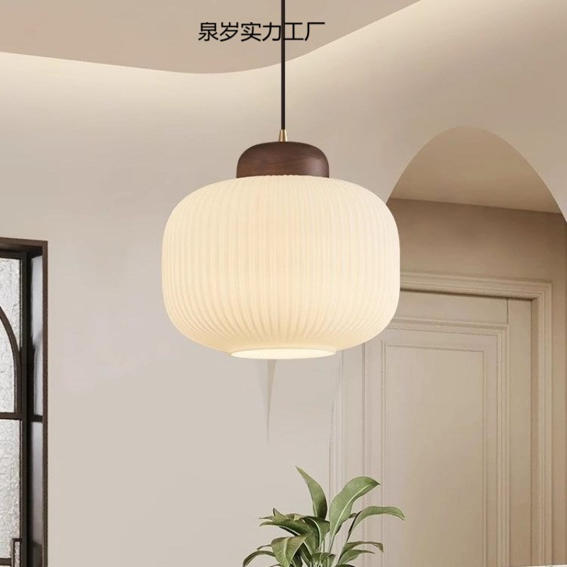 胡桃木吊灯d现代轻奢创意个性书房民宿卧室新中式餐桌灯具中古风