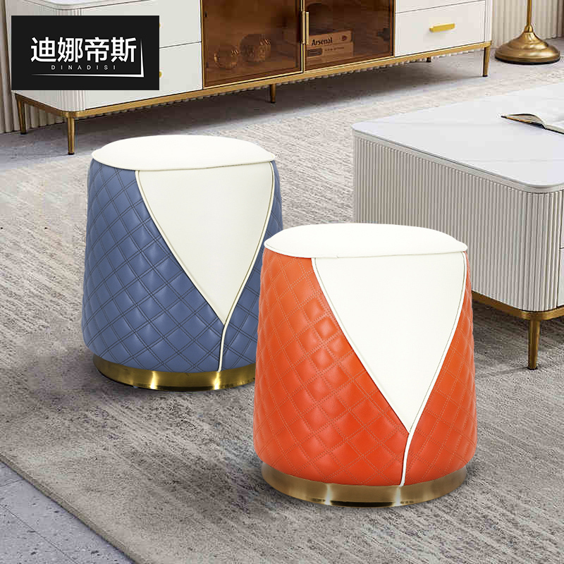 轻奢不锈钢皮凳子圆o凳软坐家用客厅小坐墩沙发脚踏换鞋凳梳妆凳