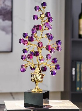 轻奢水晶葡萄发财树摆件入户玄关客厅高档创意招财家Y居装饰工艺