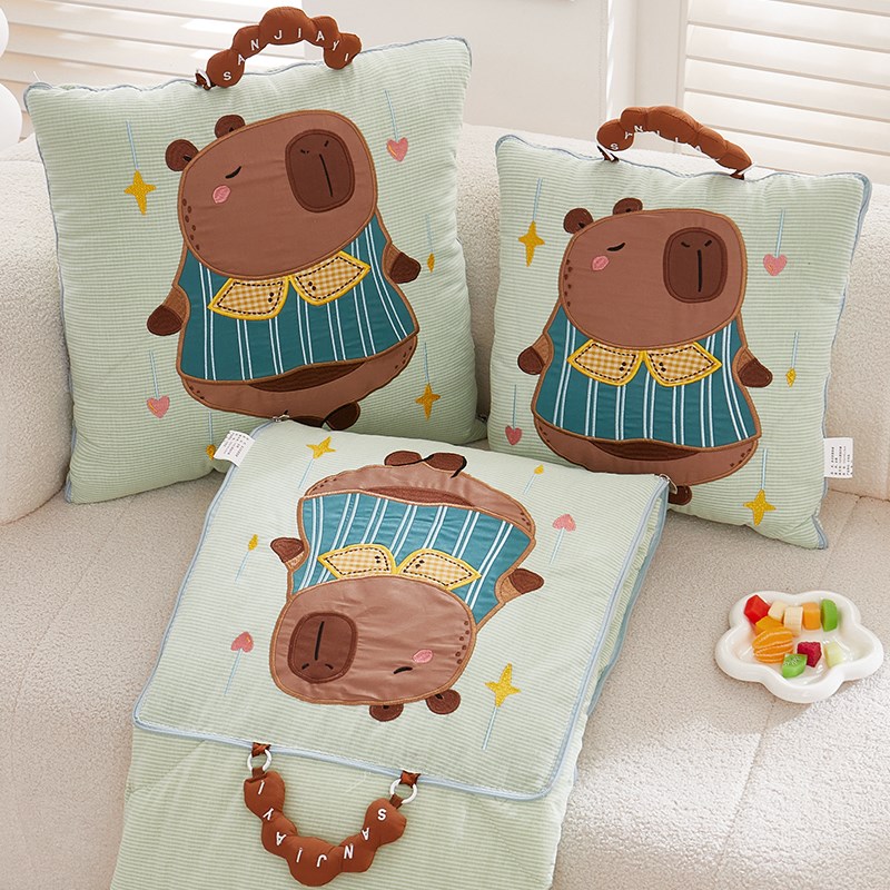 卡皮巴拉抱枕被子两用全棉二合一车载靠J枕垫办公室午睡毯子枕头