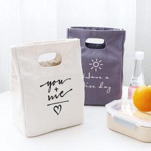 简约日式帆布便当包手提加厚铝箔保温保冷饭盒袋北欧便携午餐袋子