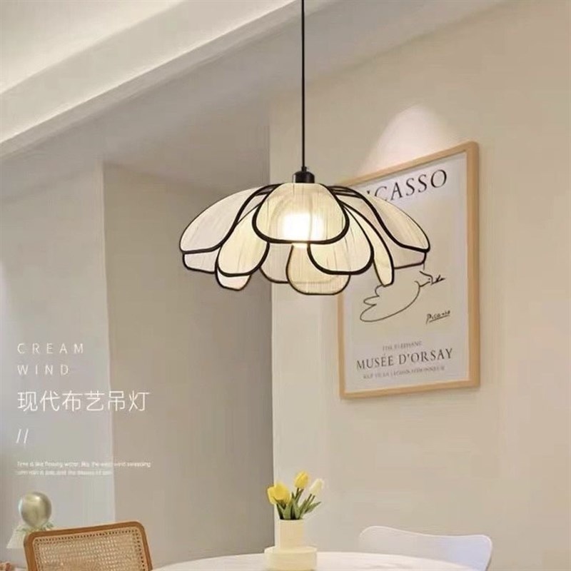 法式奶油风花瓣吊灯升降餐厅灯中古风复古花瓣灯S高级感餐桌饭厅