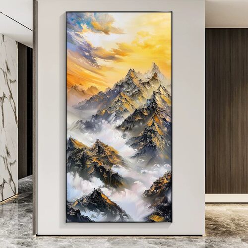 日照金山入户玄关装饰画现代简约山水挂画背有靠山书房办公室壁画