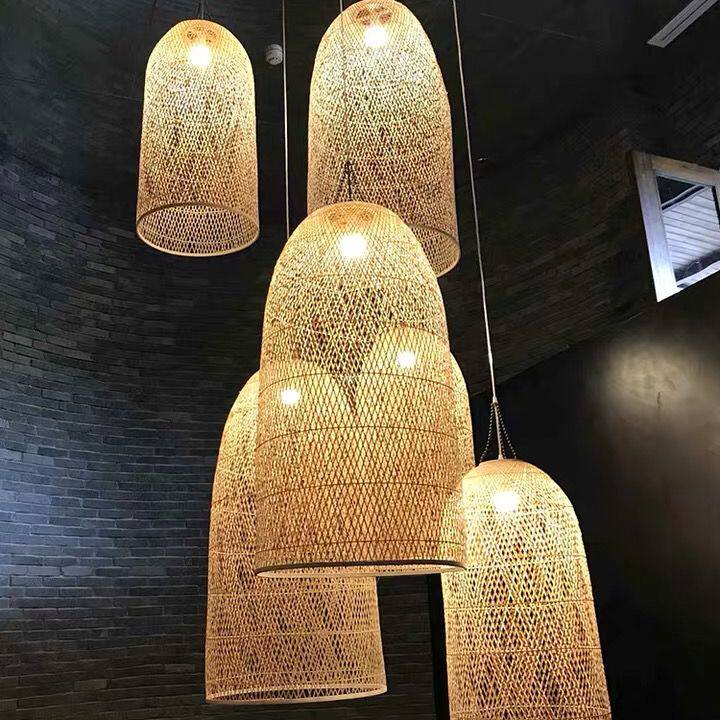禅意竹编吊灯竹灯新中式灯笼酒店茶楼梯饭店竹艺编织灯罩灯具细编
