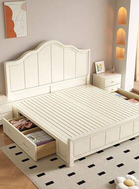 油风全实木白床色现代简约奶1.8米GD-818#双人卧主大床1.5米小户