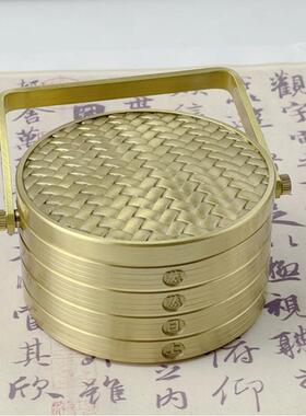 乔黄铜蒸笼摆件蒸蒸日XNS上收纳茶叶罐干果客礼厅装饰开业迁品工