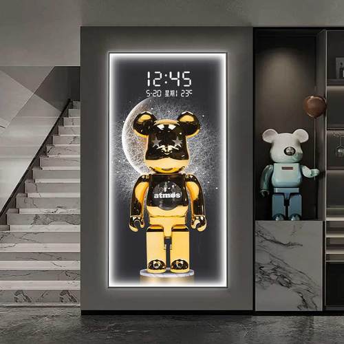 潮牌暴力熊玄钟装关饰电子屏钟表创意画时壁灯MY-10290高级感入户