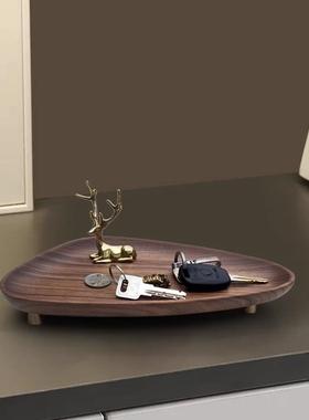 黑关桃木门口实入户进门玄钥匙托盘桌面木收纳盒摆胡件鞋柜置NHE