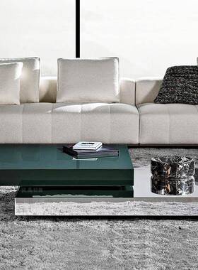 意式轻奢镜面不锈客CXP茶几厅家用别墅现代高感创钢意方形级双层