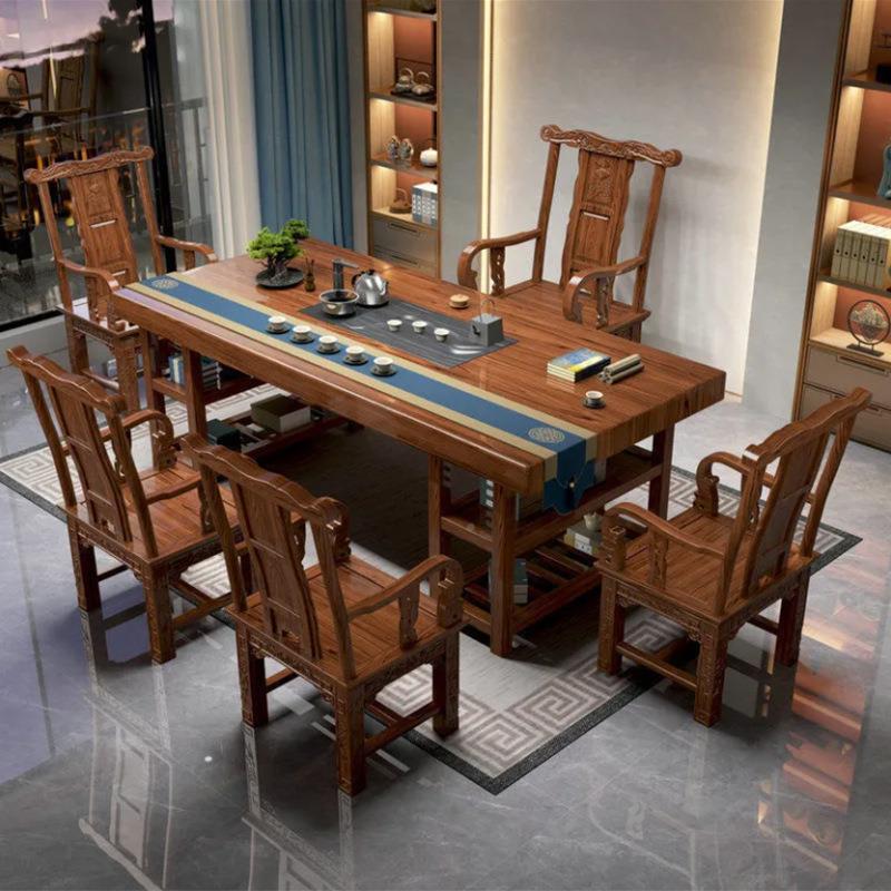 中式木套大茶台公司客厅功板夫实全储物原木办公茶ZZG桌套装