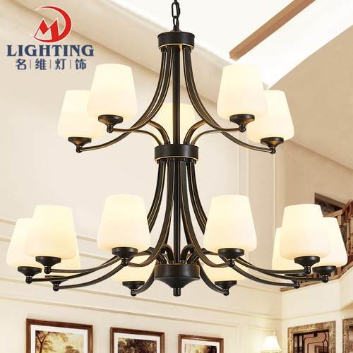 美式楼梯吊灯双层墅奢大气客厅轻灯复8025式楼自酒建房楼大堂三别