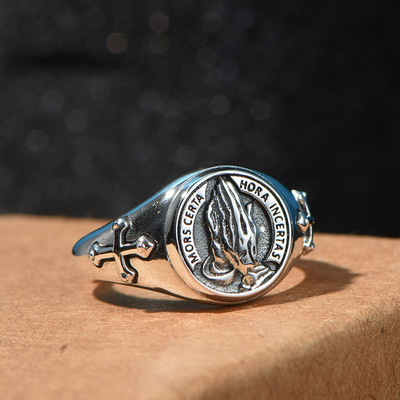 男戒指高级感复j古祈祷之手男生开口可调节潮人个性男士指环饰品