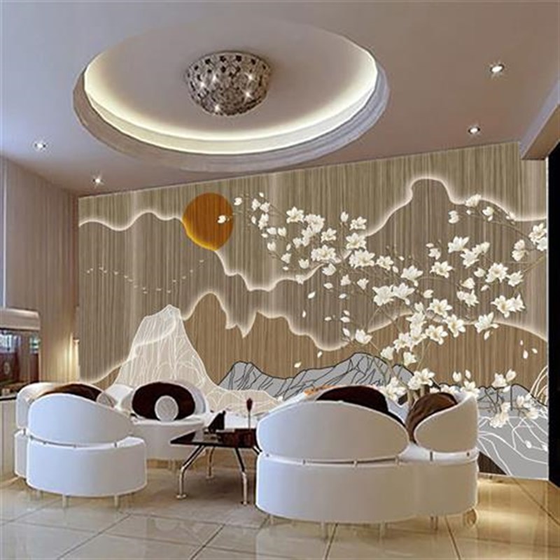 电视背景墙壁纸沙m发前台装饰壁画客厅影视墙布茶室餐厅墙纸新中