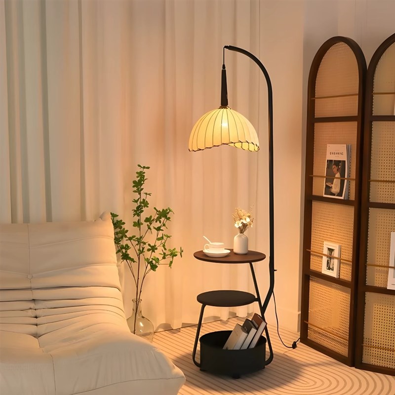 落地灯氛围客厅i沙发旁边高级法式覆古床头置物架一体卧室立式台