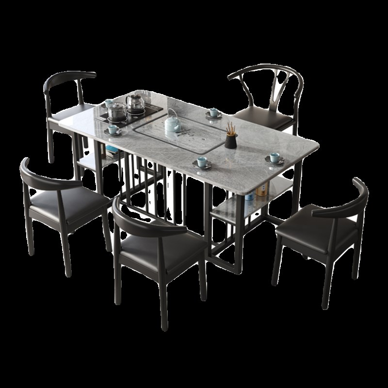 阳台轻奢岩板茶桌椅组合办公室家用客厅茶几现代简约一桌五椅茶台