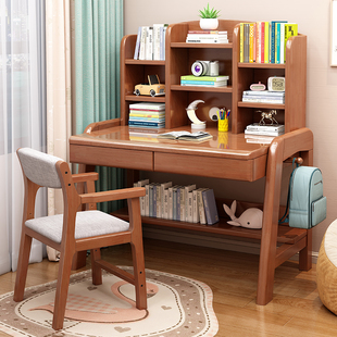 小户型实木儿童书桌卧室简约学生学习作业桌家用45cm宽升降写字桌
