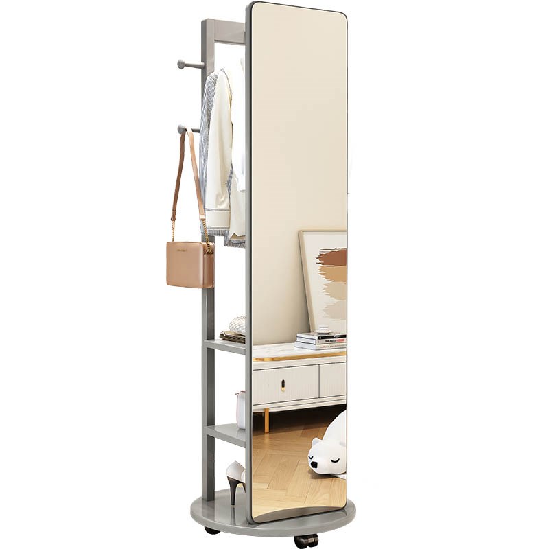 实木全身落地镜家用卧室简约现代衣帽架移动旋转收纳多功能穿衣