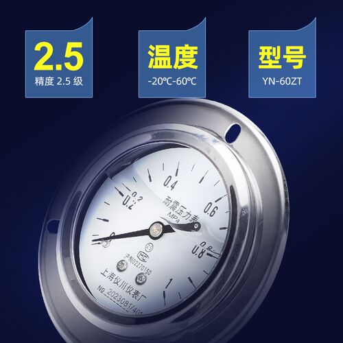 上海仪川仪表厂耐震压力表厂家直销防震抗震充油轴向安装YN-60ZT