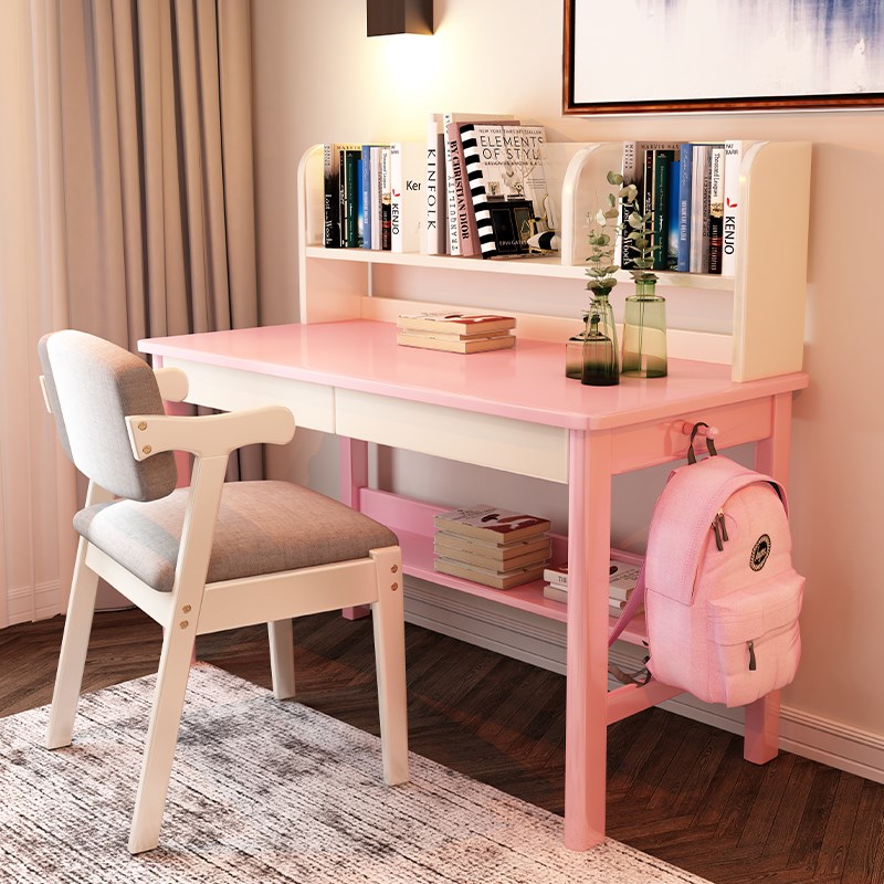 全实木书桌书架组合一体简约现代家用学生写字台卧室北欧办公桌