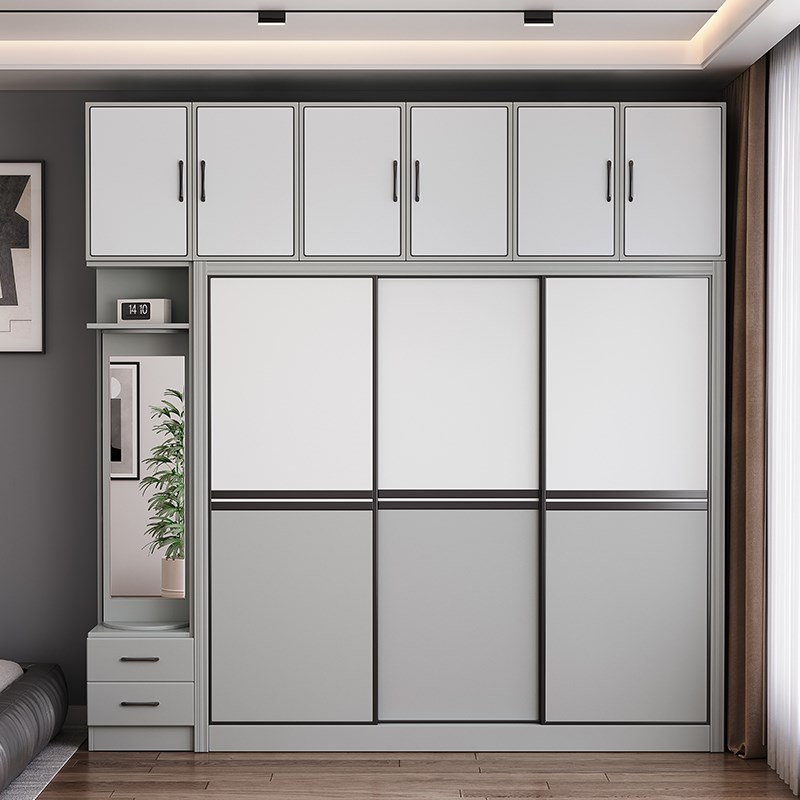 现代实木衣柜组合简易家用卧室推拉门置物柜经济型出租房用储物柜