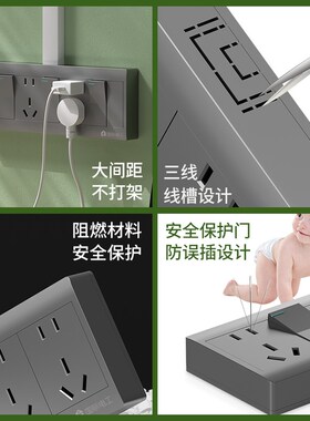 灰色连体多孔超薄明装二十五孔插座20孔25孔明线盒五位联排插面板