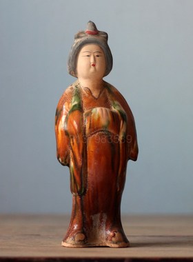 陶瓷仕女摆件仿古唐三彩胖妮中式复古家居装饰艺术品Y老货老物件