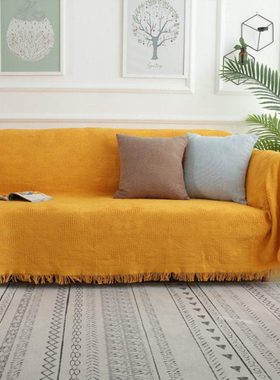 四季通用姜黄色全盖沙发套纯色个性沙发巾盖巾防滑全盖沙发垫