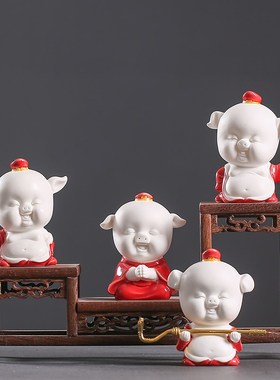 可爱福猪茶宠摆件创意精品白瓷茶玩招财小猪客R厅办公室招财摆件