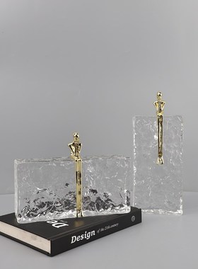 北欧创意水晶冰纹砖墙金色人物摆件客厅卧室玄P关样板房家居装饰