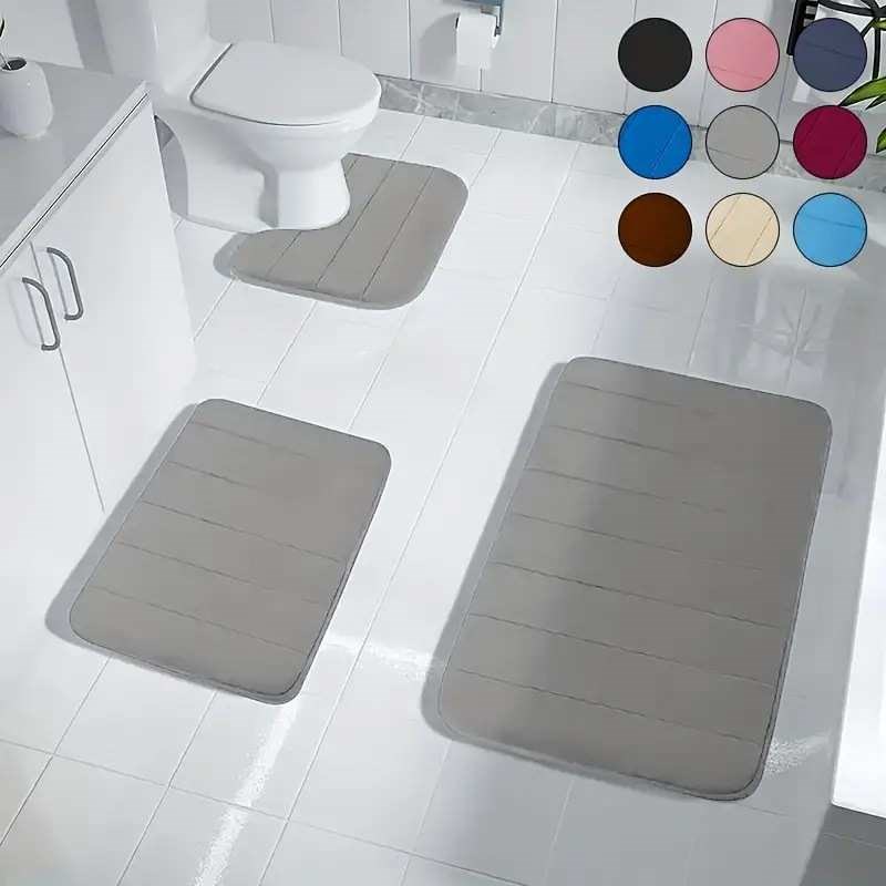 压花记忆海绵条纹地o垫三件套浴室吸水垫卫生间厕所防护垫货源