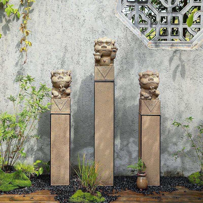 精选新中式拴马h桩貔貅p麒麟仿古石雕庭院花园装饰布置小院复古造