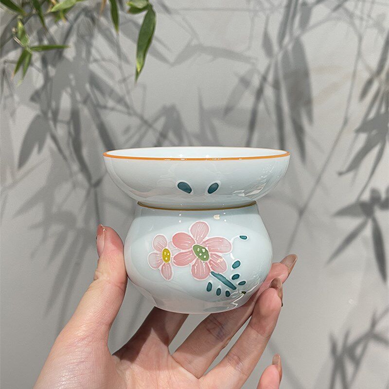 惊蛰 纯手绘堆雕茶漏家用陶瓷釉下彩漏斗茶滤茶叶过滤器茶具配