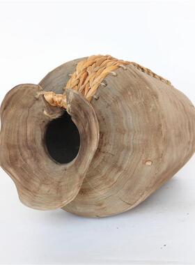 厂售家销制作蒲草和泡桐混搭编织花桶书画桶器皿工装饰CF20080摆