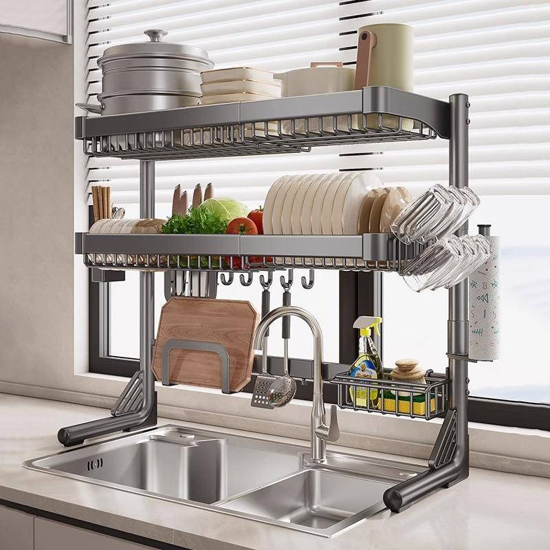 厨房伸缩水槽置物架碗盘台面收纳架多功能水池上放碗碟架沥水架子