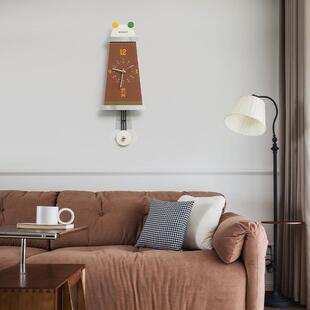 WOZOOM免打孔餐厅艺术复古钟表挂钟客厅家用创意中古时钟挂墙