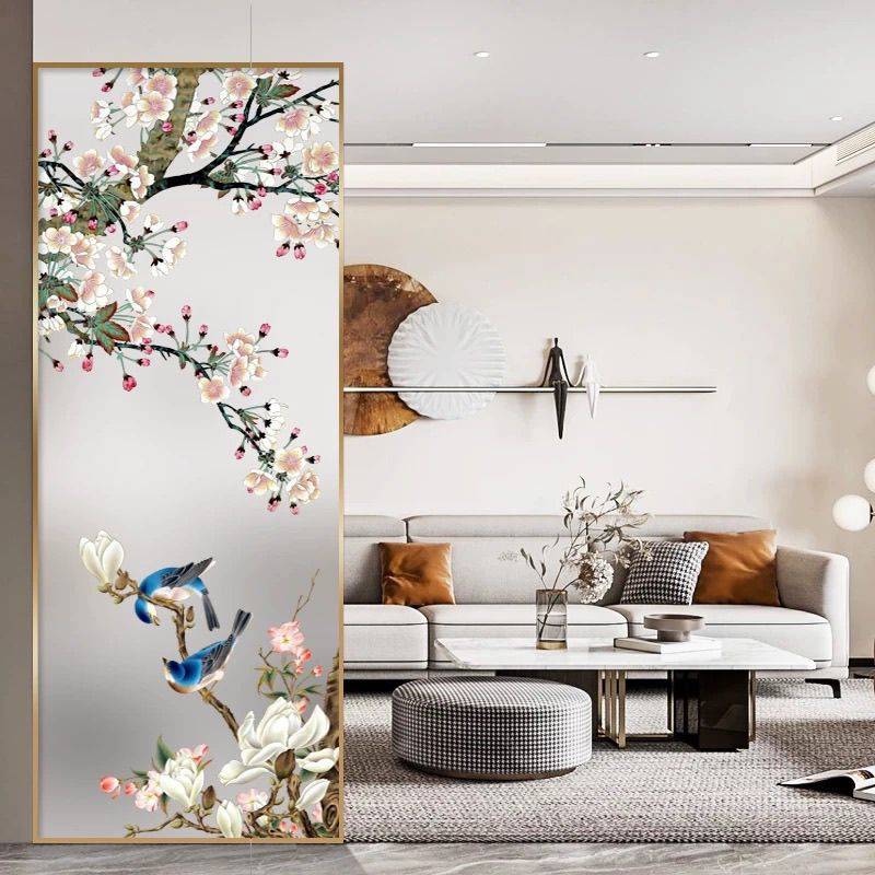 中式屏风入户玄关客厅餐厅玄关画干湿洗手台半墙隔断过道艺术玻璃