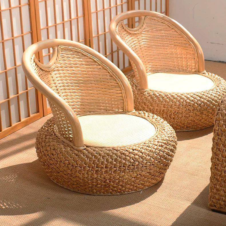 藤编靠背椅单人小椅子阳台家用客厅茶几榻榻米矮坐椅懒人沙发藤椅