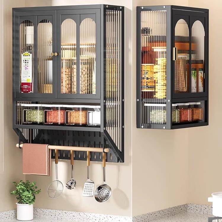 壁挂式免打孔调味品收纳厨房调料置物架带门防尘多功能墙上储物柜,厨房/烹饪用具,调料置物架,淘宝优惠券,粉丝福利购,淘宝优惠卷