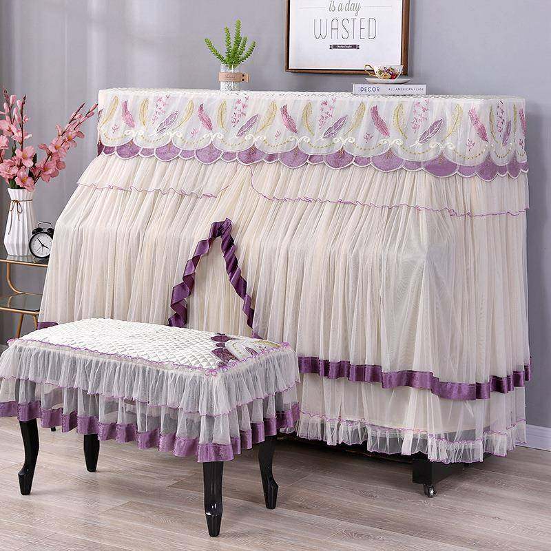 纱绣装饰蕾丝背衬钢琴罩全罩简约布艺蕾丝防尘罩卡通不取钢琴罩