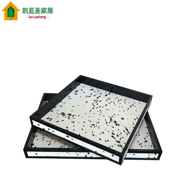 现代简约木质工艺烤漆斑点马毛托盘样板间餐厅桌面收纳装饰品摆件